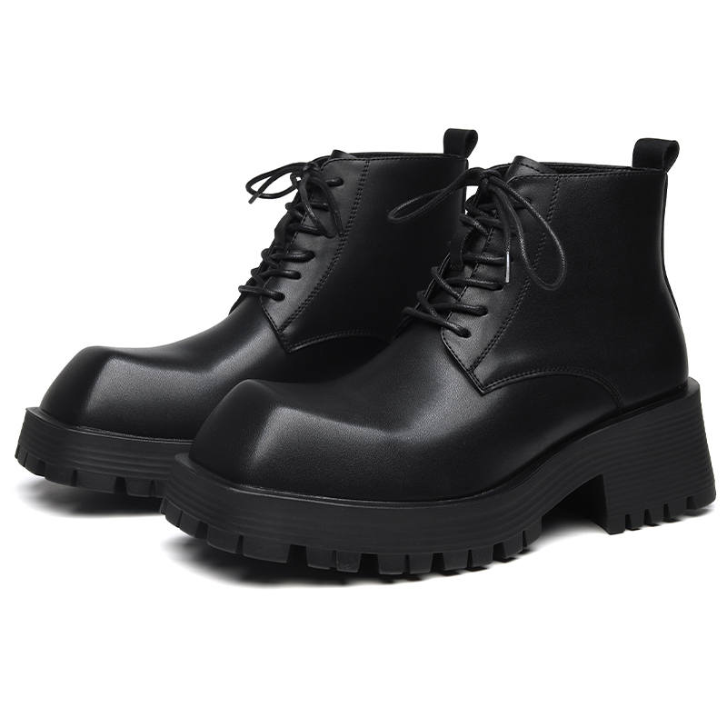 CHILANG CHILANG Microfiber Leather Short Combat Boots Men's Black