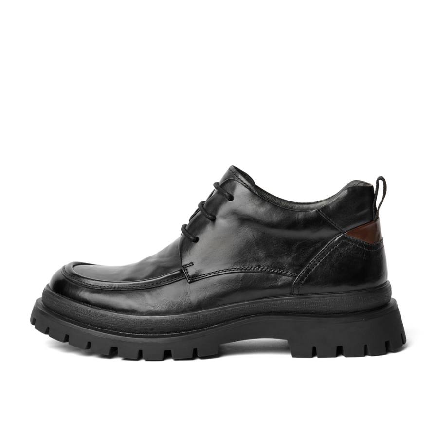 BELLE Cow Leather Business Platform Comfortable Fleece Lined Casual, Fashion Elegance Versatile Ankle Boots Men's Black