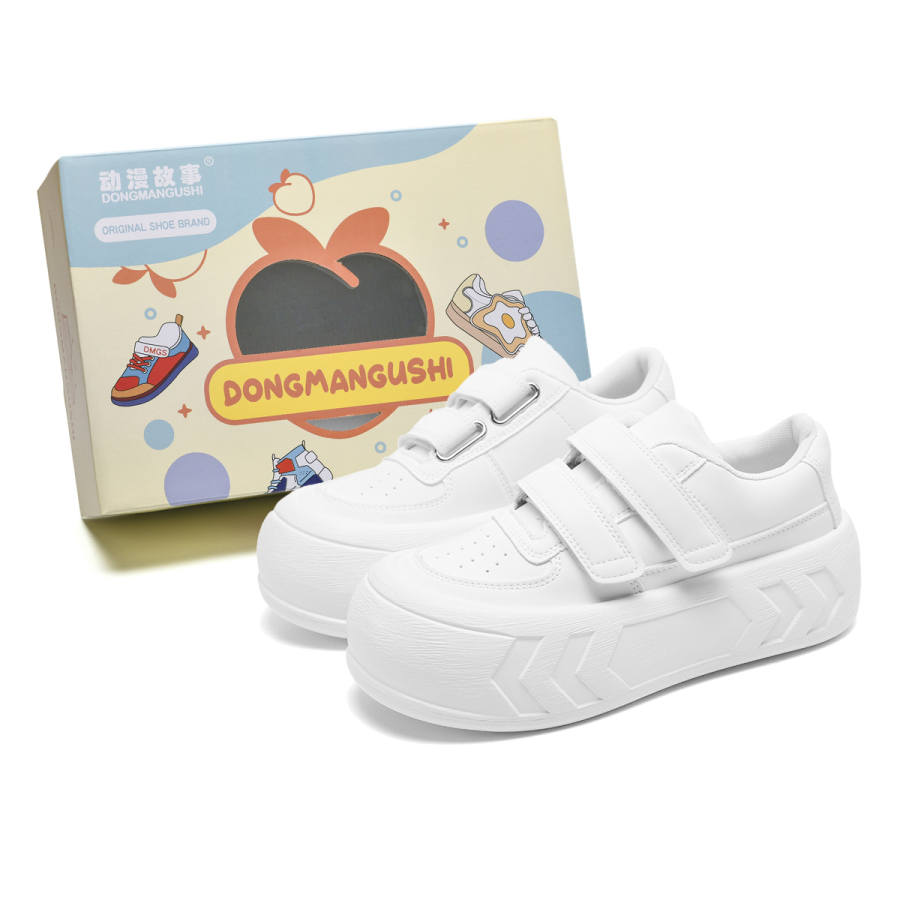 DONGMANGUSHI Microfiber Leather Low top Skateboard Shoes Women's White