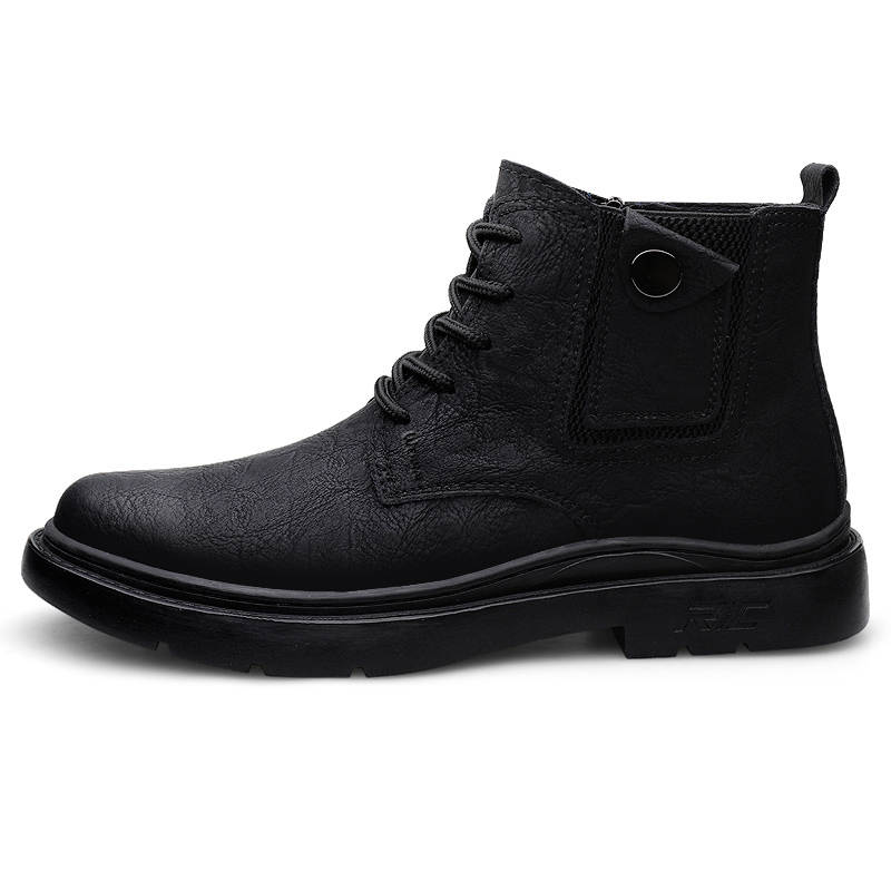 WENNAI Top Grain Cow Leather Short Combat Boots Men's Black