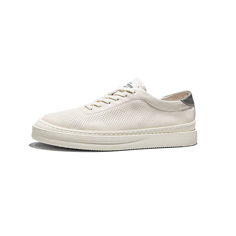 Hautton Jeans Top Grain Cow Leather Low top Skateboard Shoes Men's White