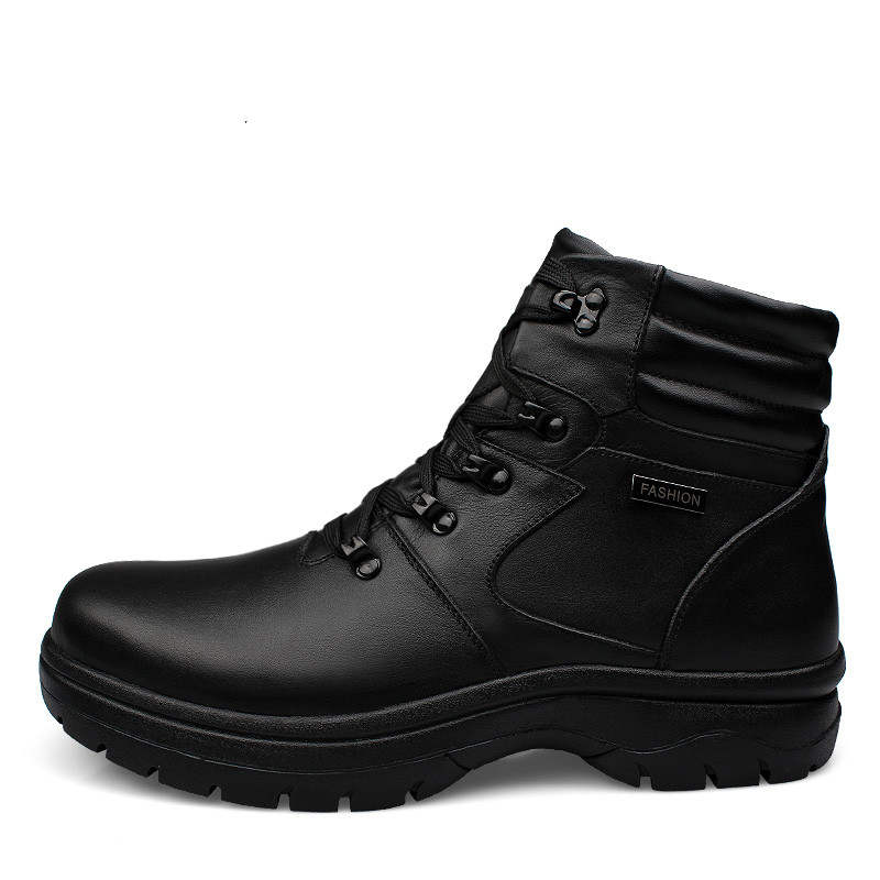 GONGNIULEITING Top Grain Cow Leather Short Combat Boots Men's Black