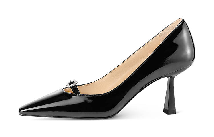 7or9 Ebony Patent Leather Slim Heel Air Cotton High Heels 7cm Women's Black