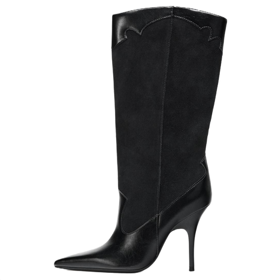 ZARA Cow Leather Knee high Boots 9cm Women's Black