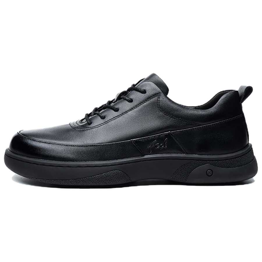 FED Top Grain Cow Leather Breathable Lightweight Height Increasing Low top Casual Shoes Men's Black