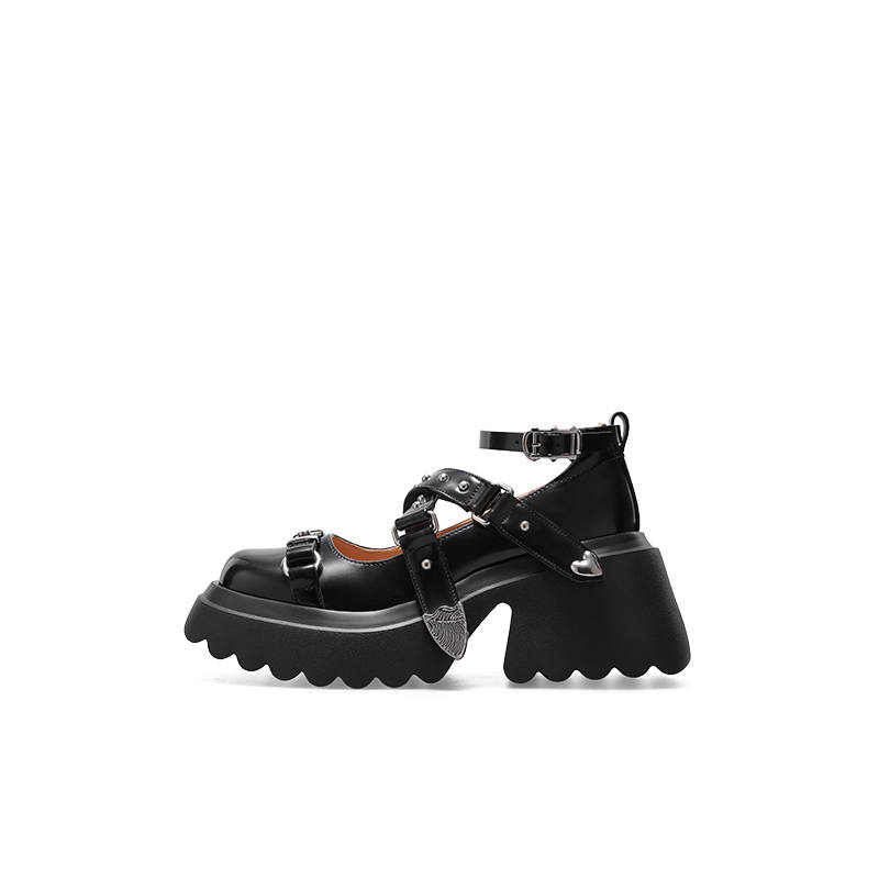 KNKW Chunky Heel Mary Jane Shoes Women's Pearlescent Black