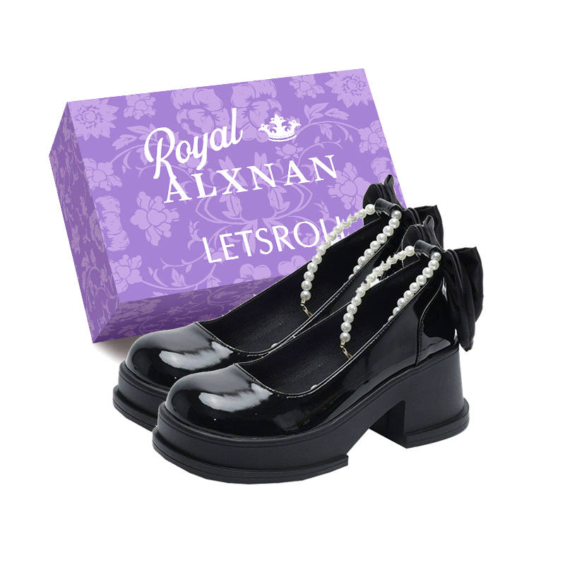 Alxnan Pu Chunky Heel Mary Jane Shoes Women's Box