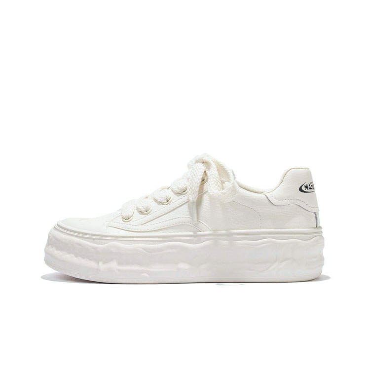 MASOOMAKE Cow Split Leather Height Increasing Height Increasing Low top Casual Shoes Women's White