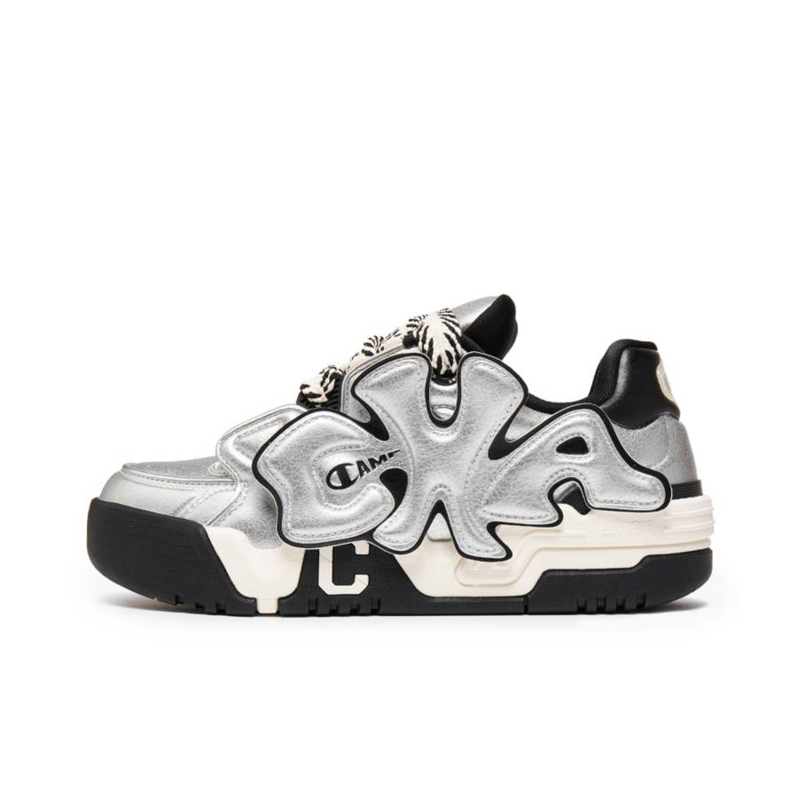 Champion Synthetic Leather, Split Cow Leather Balance Low top Skateboard Shoes Women's Silver White/Black