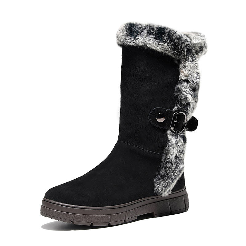 GUOLUOFEI Cow Suede Thermal Knee High Snow Boots Women's