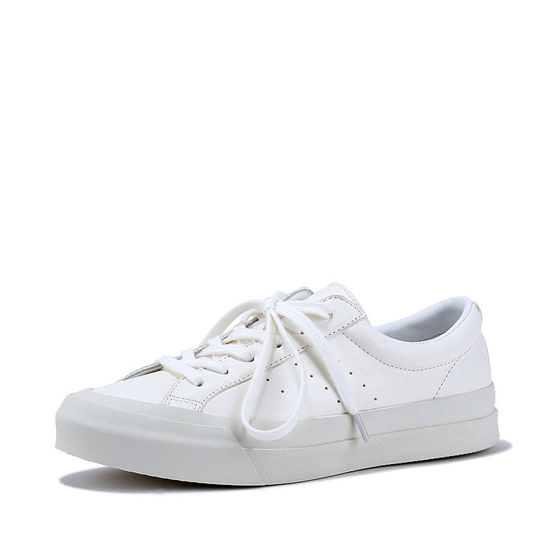 BELLALILY Cow Leather Slip Resistant, Lightweight, And Breathable Low top Skateboard Shoes Women's White