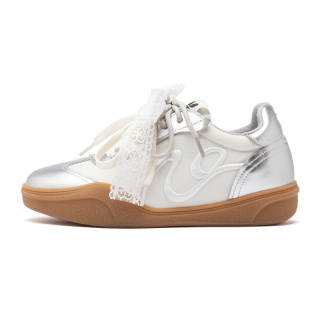 NSIOSC Cow Suede Slip Resistant Lightweight Support Height Increasing Low top Skateboard Shoes Women's Silver