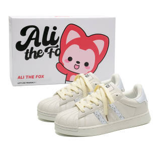 ALI THE FOX Synthetic Leather Low top Skateboard Shoes Unisex Ecru