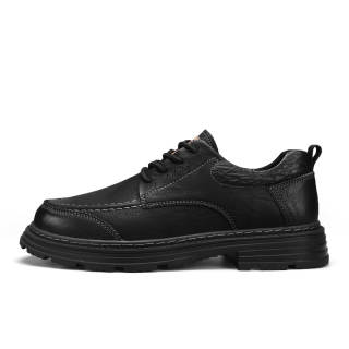 YIMINU Casual Leather Shoes Men's Low Top Black