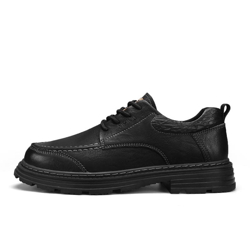 YIMINU Casual Leather Shoes Men's Low Top Black