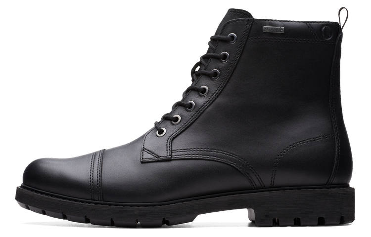 Clarks Cow Leather Short Mid Calf Combat Boots Men's Black