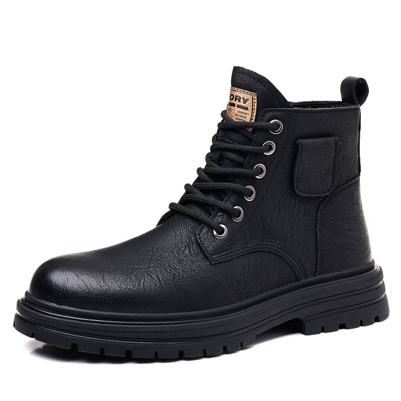 CITONGXIANSHENG Cow Split Leather Short Combat Boots Men's Black