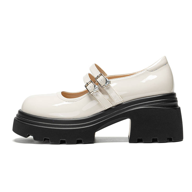 EXULL Q Chunky Heel High Heels 7cm Women's Ecru