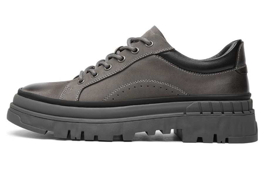 CROWN CROWN Casual Leather Shoes Men's Low Top Gray