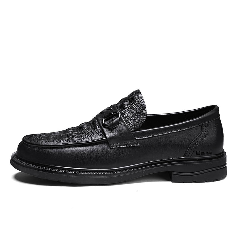 WENNAI Top Grain Cow Leather Casual Shoes Men's Black
