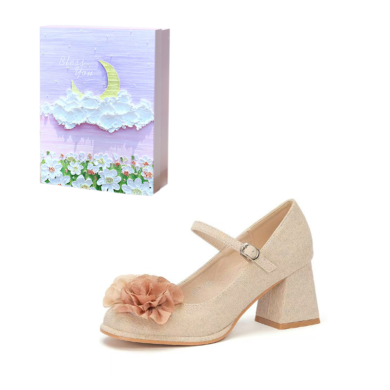 ANGEL BOY Chunky Heel Mary Jane Shoes Women's Champagne Gold