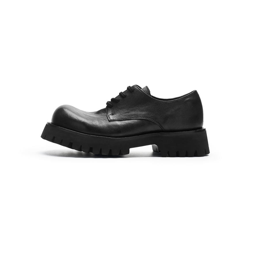PIPG Vintage Washed Horse Leather Casual Shoes Men's Black Derby Shoes