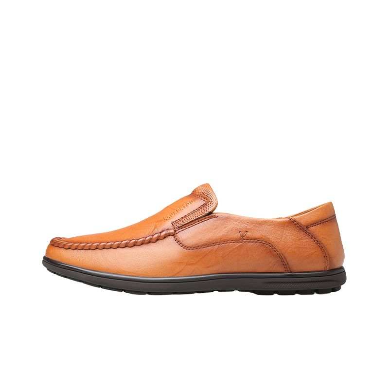 LAORENTOU Casual Leather Shoes Men's Low Top Khaki