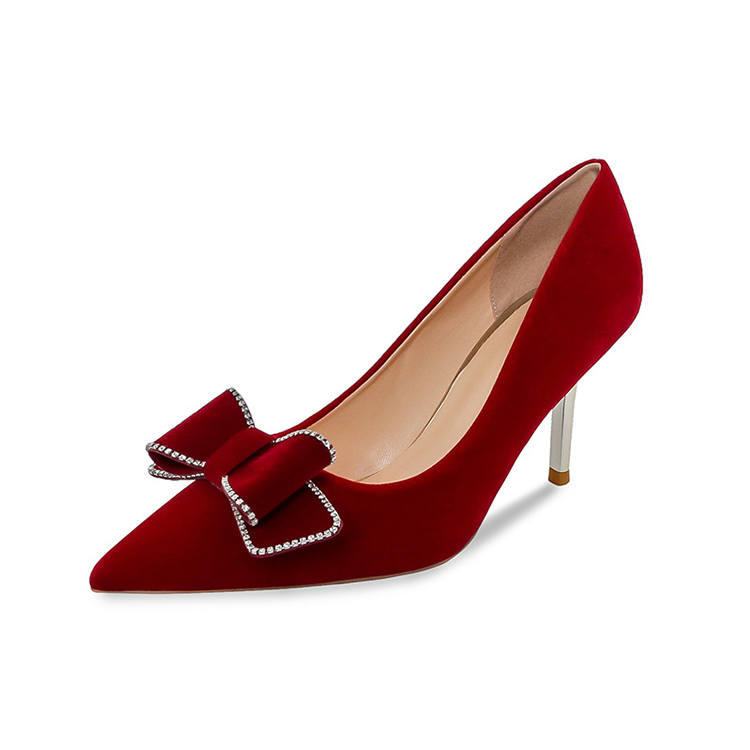 BIGTREE BIGTREE Suede Slim Heel High Heels Women's Red