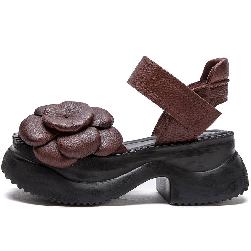 MATA Top Grain Cow Leather Roman Sandals 6.5cm Women's