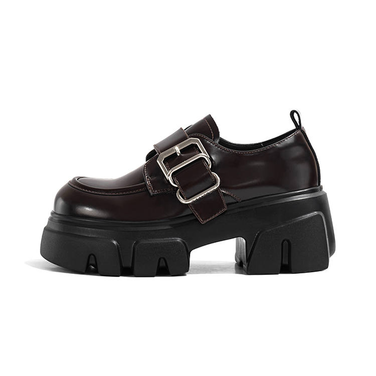 LAOMIAO Cow Split Leather Chunky Heel High Heels Women's