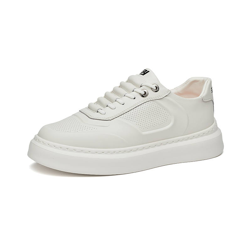 PINYI Cow Split Leather Low top Casual Shoes Men's White