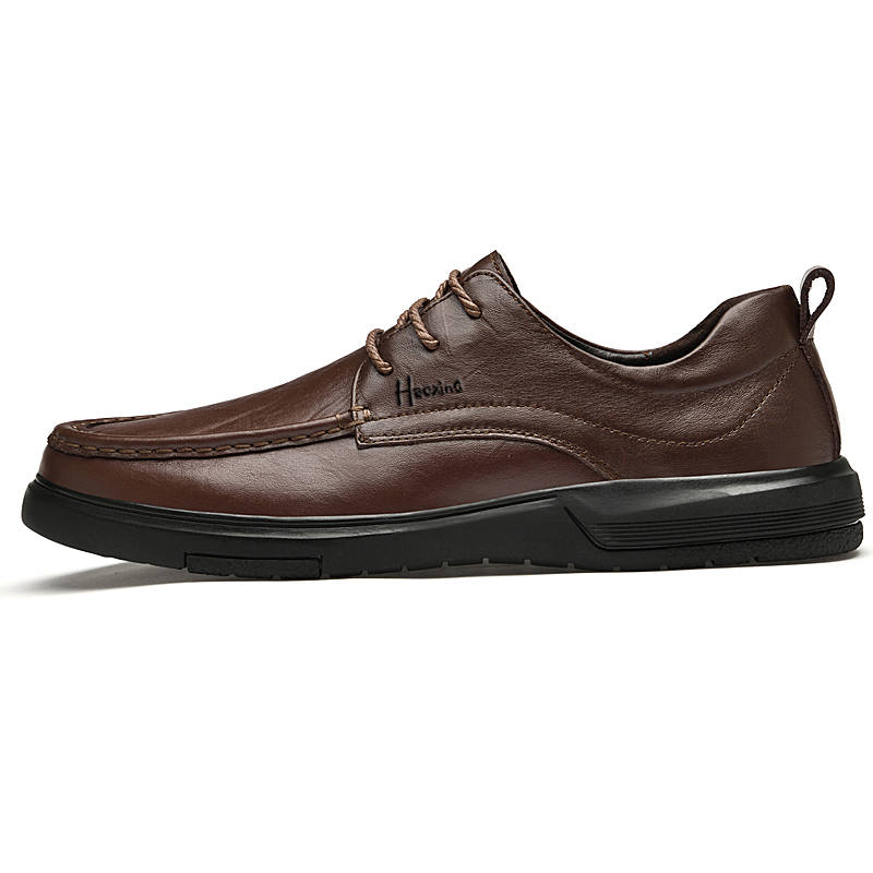HAOXING Top Grain Cow Leather Casual Shoes Men's Brown