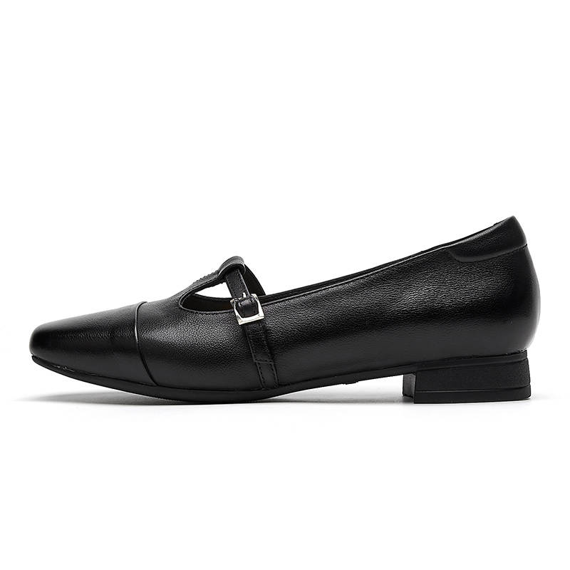 Rich Birds Top Grain Cow Leather Chunky Heel Mary Jane Shoes Women's