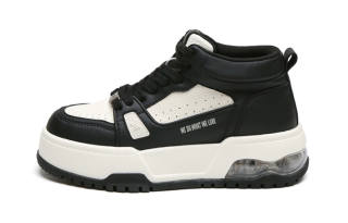 WOOS BOBO Cow Split Leather Low top Skateboard Shoes Women's Black White Colorway