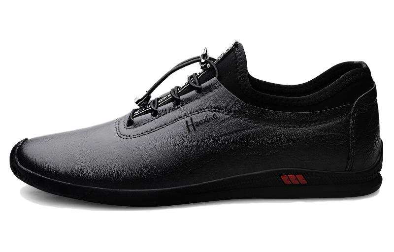 HAOXING Top Grain Cow Leather Casual Shoes Men's Black