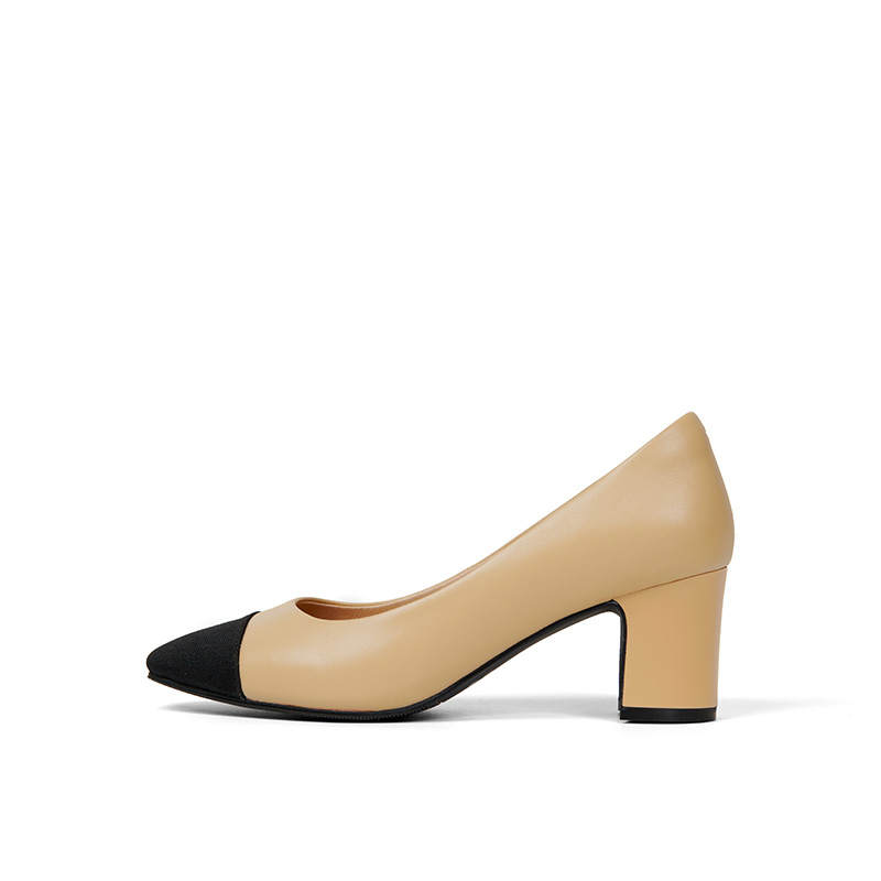 PT'SON Sheepskin Chunky Heel High Heels 6CM Women's