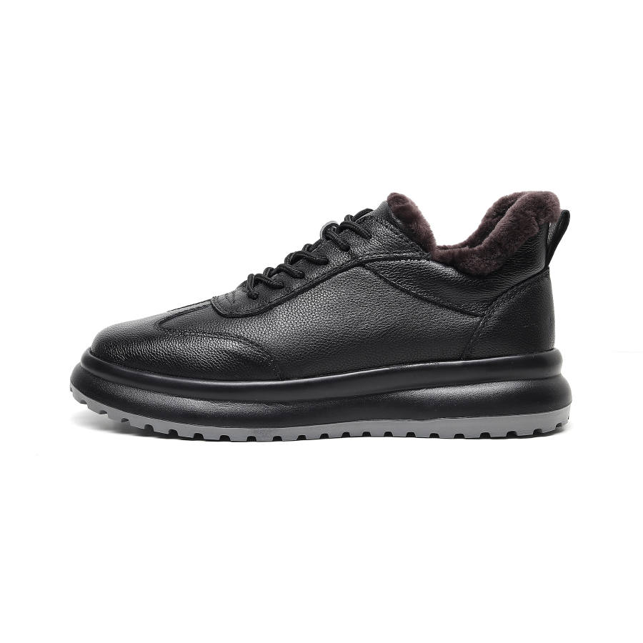 GUOLUOFEI Thickened And Fleece Lined Thermal Slip Resistant Low top Casual Shoes 3cm Men's Black