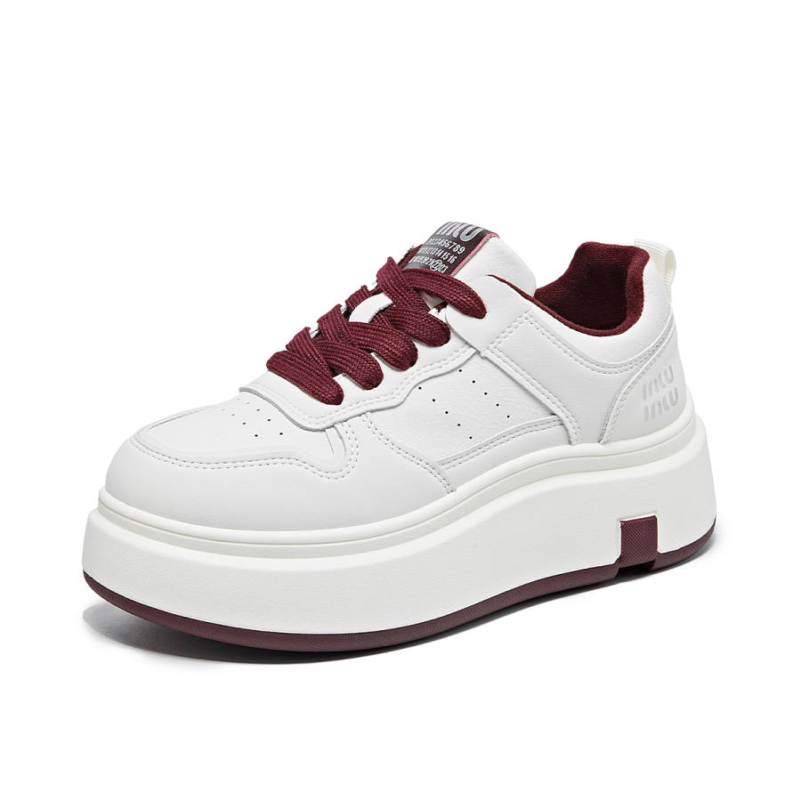 La Chapelle Versatile Casual Height Increasing White Platform Shoes Microfiber Leather Low top Skateboard Shoes Women's