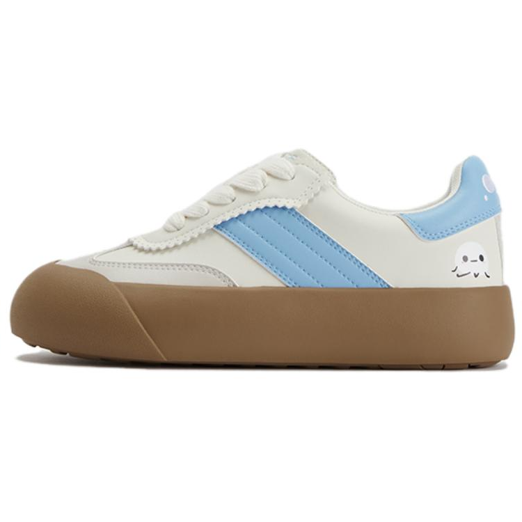GOOD BAI GOODEES Synthetic Leather Slip Resistant Low top Skateboard Shoes Unisex Ecru Sky Blue