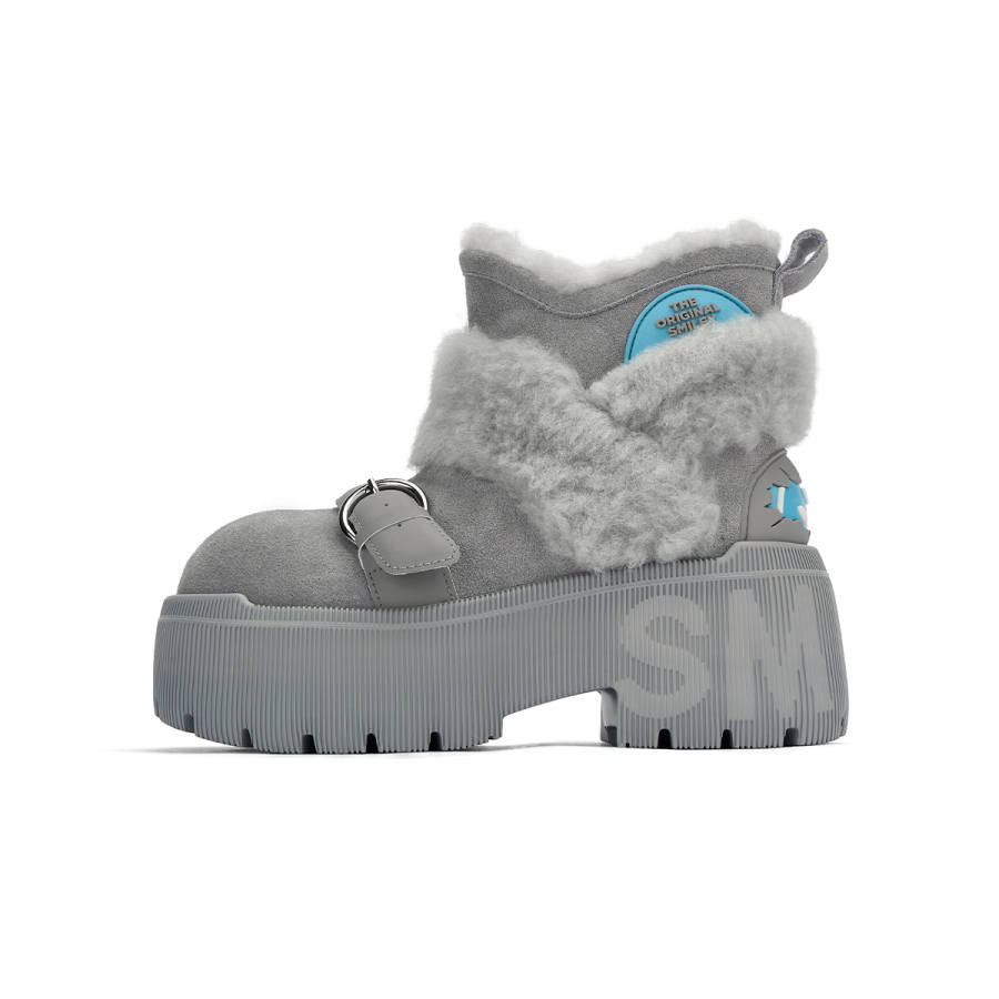 SMILEY SMILEY Eggshell Collection Short Smiley Face Snow Boots Women's Gray