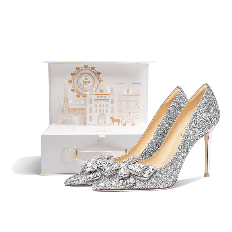 VVKI Slim Heel High Heels 10cm Women's Silver