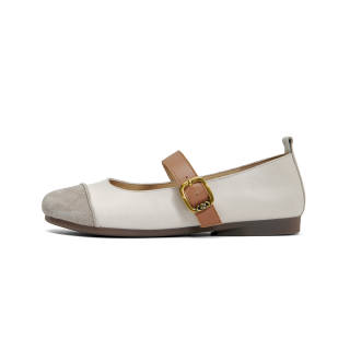PT'SON Cow Leather Flat Mary Jane Shoes Women's