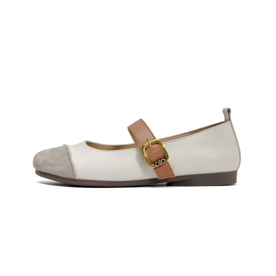 PT'SON Cow Leather Flat Mary Jane Shoes Women's