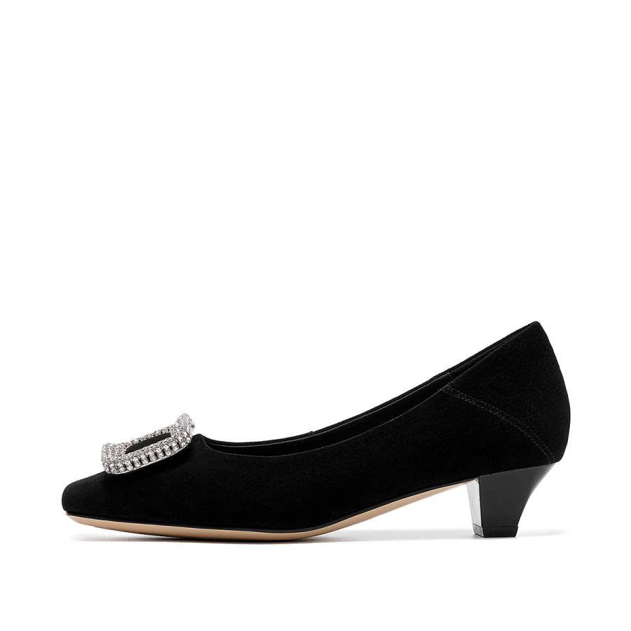 ELLE Sheepskin Chunky Heel High Heels 3cm Women's Black