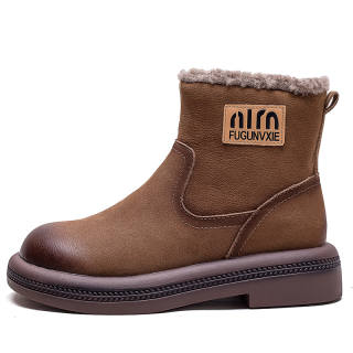 YAOQIA Top Grain Cow Leather Thermal Slip Resistant Fleece Lined Casual Short Snow Boots Women's