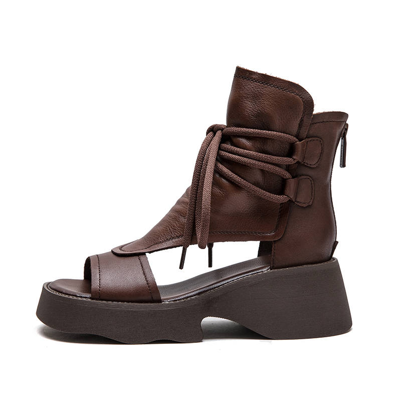 YAOQIA Top Grain Cow Leather Roman Sandals 5CM Women's