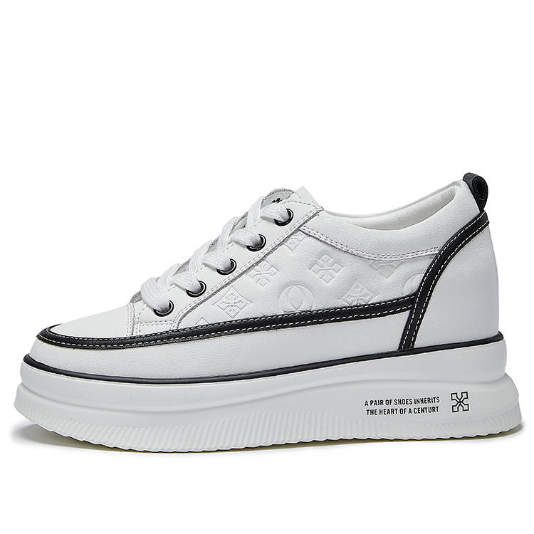 LAORENTOU Leather Low top Skateboard Shoes 4cm Women's White Black