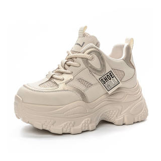 XIEGUIHUAYU Microfiber Leather Breathable Lightweight Height Increasing Low top Chunky Sneakers Women's