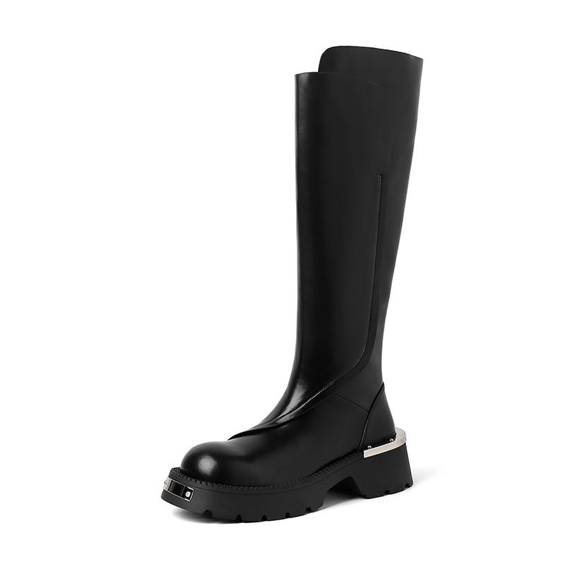 Echo&yolo Cow Split Leather Knee high Boots 5CM Women's Brown