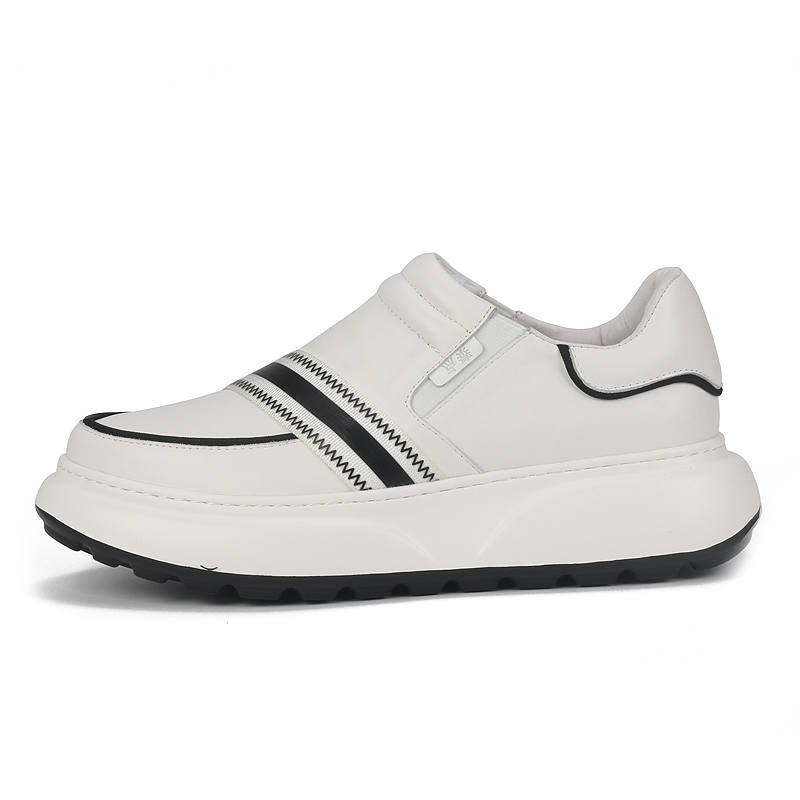 TAIDIAN Top Grain Cow Leather Abrasion Resistant Height Increasing Low top Skateboard Shoes Men's White